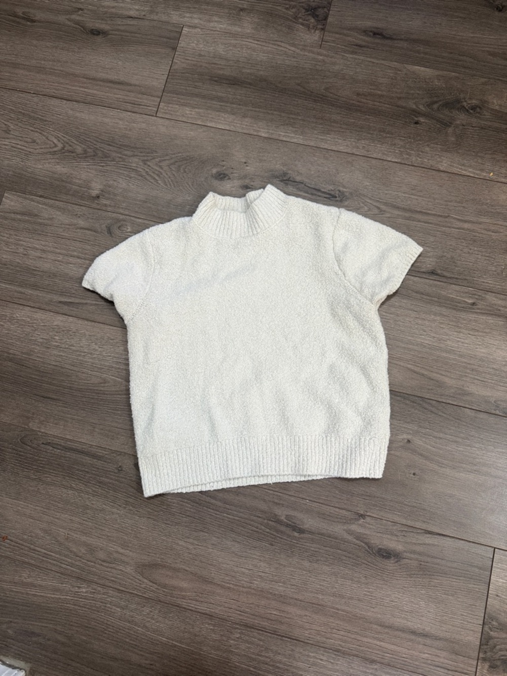 Marled Cream Short-Sleeve Turtleneck Sweater